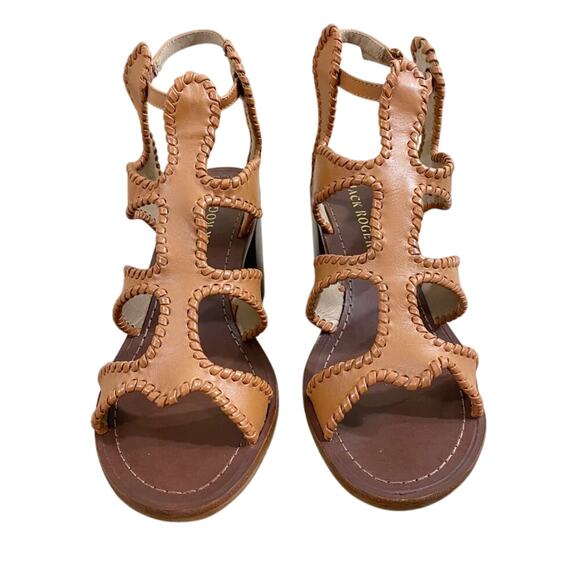 NWOB Jack Rogers Tan Leather High Heel Sandals Women's US Size 9 Made in Brazil - Picture 2 of 10